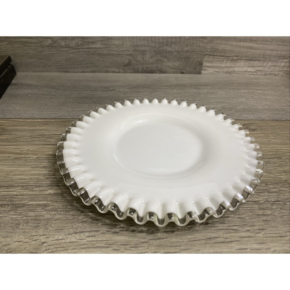 Vintage Fenton White Silver Crest Milk Glass Double Crimped PLATE 8.5"
